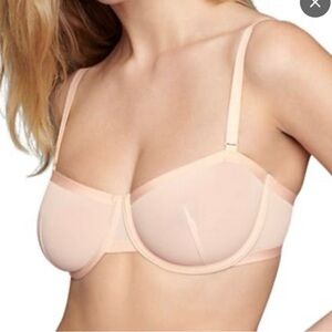 CUUP The Balconette Bra 36D Sheer Mesh Light Nude